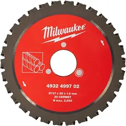 Диск пиляльний по металу MILWAUKEE для різака арматури діаметр 137x28x1,6мм, 30зуб