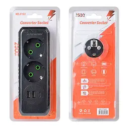Розетка двойник с заземлением Voltronic F-103 Black, 2 розетки+2xUSB+1xType-C, 2500W, 10A, 110-250V - мініатюра 2