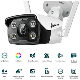 IP-камера TP-Link VIGI-С340-W-4,PoE, 4Мп, 4 мм, Wi-Fi, H265+, IP66, Bullet, кольорове нічне бачення, зовнішня - мініатюра 4