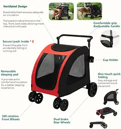 Коляска для домашніх тварин до 45 кг Bestopet Люпосанчик BS-RL-21 Red