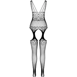 Бодістокінг Passion ECO BS004 Black, відкритий доступ, імітація підв’язок, квітковий декор - мініатюра 4