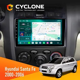 Штатна магнітола Hyundai Santa Fe 2000-2006 Cyclone C9-013 4x64 DSP 4G Cyclone (НФ-00007274)