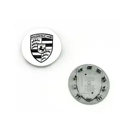 Ковпак колеса Porsche срібло+білий логотип 76мм 1шт пластик (на клямках) OEM 7PP601150A