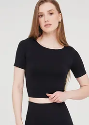 Футболка жіноча укорочена безшовна CROP T-SHIRT 18859 S-M чорна - мініатюра 2