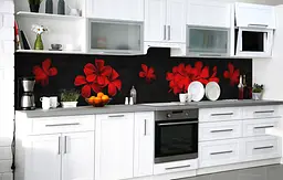 Кухонний фартух Палаюча пристрасть вінілова для кухні 65х250 см квіти Червоний Happy Pocket Z183561