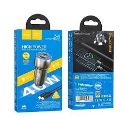 Адаптер автомобільний Type-C to Type-C Cable Tough dual port car charger Z48 синій - мініатюра 10