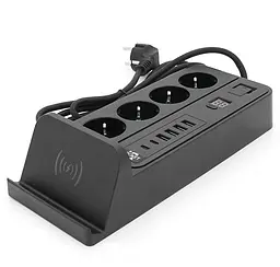 Мережевий фільтр-подовжувач Voltronic G-12H, 4 розетки + 4 USB 3,2 А + 2 Type-C + бездротова зарядка + таймер, 2 м, чорний - мініатюра 1