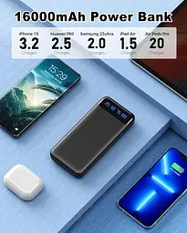 Портативний зарядний пристрій Power Bank, 2 упаковки 16000 мАг для телефону, PD15W Triple 3A швидка зарядка - мініатюра 5