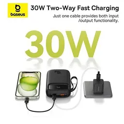Зовнішній акумулятор power bank Baseus QPow2 20000 mAh 30w (P10055009113-00) чорний - мініатюра 6