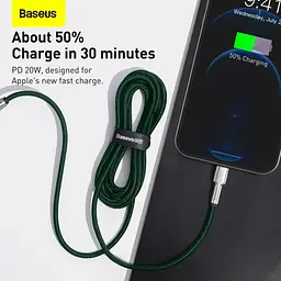 Кабель Baseus Cafule Metal USB-C to Lightning PD 20W 2m Green (CATLJK-B06) [169513] - мініатюра 7