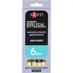 Маркер акварельний Santi Brush Marker SWB-01 світло-жовтий двосторонній 6 шт. (391057) - мініатюра 4