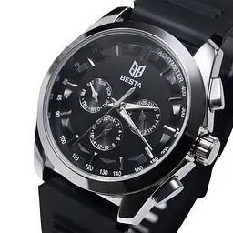 Наручний годинник чоловічий BESTA Walker Elastic Black 2 ремінці Сріблястий (3596) - мініатюра 2