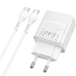 Мережевний зарядний пристрій Hoco CS112A Lounge PD30W+QC3.0 1USB-A/1C + кабель Type-C to Type-C White - мініатюра 3