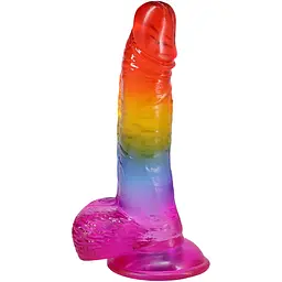 Фалоімітатор Doc Johnson Crystal Jellies Realistic 8.5 Inch з мошонкою, Rainbow