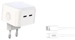 Сетевое зарядное устройство XO L102 double USB-C QC&PD3.0 35W 3A with Lightning-Type-C cable Белый