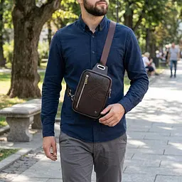 Чоловіча прямокутна сумка бананка з гладкої натуральної шкіри GRANDE PELLE 22880 коричнева - мініатюра 2