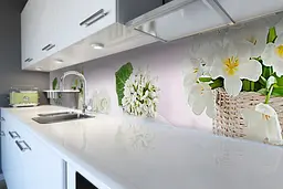 Кухонний фартух Проліски та Троянди вінілова наклейка ПВХ весняні квіти Білий 65х250 см Happy Pocket Z180815