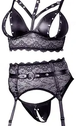 Еротичний комплект Cottelli Collection Bondage Bra Suspender M чорний - мініатюра 13