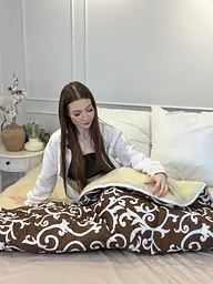 Ковдра євро відкрита зимова з вовни Leri Max 21512 195х210 см коричнева - мініатюра 7