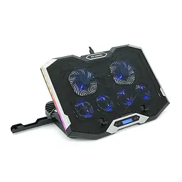 Підставка для ноутбука IceCoorel K9, 10-17", 2*100mm 1400±10% RPM + 4*70mm 2500±10%RPM, пластик+алюміній, 2xUSB2.0 + підставка для мобільного телефону, 400x260x30mm, Blue, Box