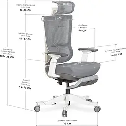 Крісло Mealux S6 Air Fabric Grey White ( HF-S6 F/GW) - мініатюра 3