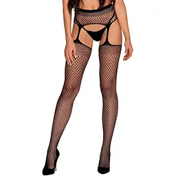 Панчохи-стокінги із сітки різного розміру Obsessive Garter stockings S815 чорні імітація гарт S/M/L