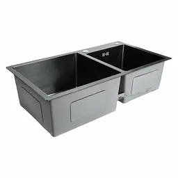 Кухонна мийка 78x43 PVD чорна на дві чаші Platinum Handmade HDB (круглий сифон, 3.0/0.8), Чорний - мініатюра 3