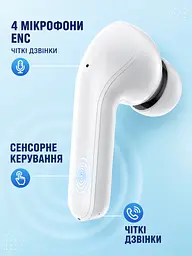 Бездротові навушники TWS Bluetooth 5.0 з мікрофоном ENC, сенсорним керуванням і кейсом із дисплеєм, білі (49676324) - мініатюра 7