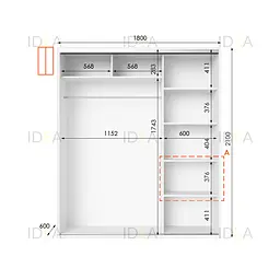 Шафа-купе Idea серія 5 180 x 60 x 210 см Білий Дзеркало - мініатюра 2