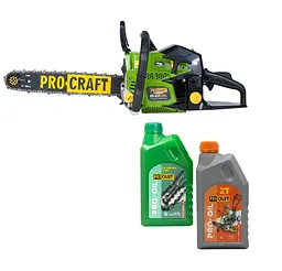 Бензопила Procraft GS-62T (2025) + олива 2Т 1 л + олива для ланцюга 1 л