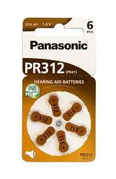 Батарейка Panasonic PR-312/6LB повітряно-цинкова PR312 (312A AC312E/EZ PR312H PR41 ZA312 DA312) блістер 6 шт.