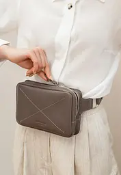 Шкіряна поясна сумка Dropbag Mini темно-бежева - мініатюра 7