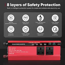 Автомобільний інвертор 2000 Вт 12V–240V з LED дисплеєм, 3 UK розетки та 4 USB - мініатюра 3