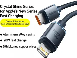 Кабель Baseus Crystal Shine Series Fast Charging Data Cable Type-C to iP 20W 2m CAJY000301 Black - мініатюра 3