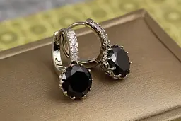 Сережки Xuping Jewelry з великим чорним каменем і круглою застібкою 2 см сріблясті - мініатюра 2