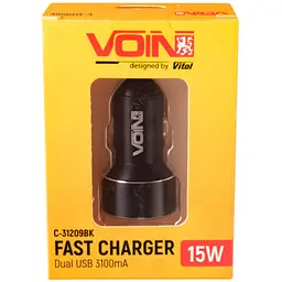 Автомобільний зарядний пристрій Voin 2USB 12/24V - 5V 3.1A + вольтметр (C-31209BK) - мініатюра 5