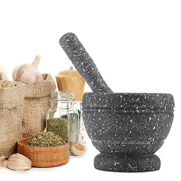 Ступка з товкачиком пластикова з дизайном під граніт 11х11х9.5 см, Kitchen Master Чорний 86884 - мініатюра 9