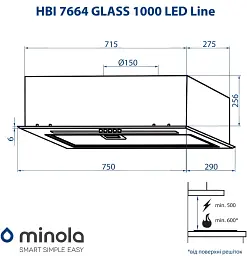 Витяжка повновбудована Minola HBI 7664 WH GLASS 1000 LED Line - мініатюра 11