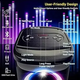 Портативний Bluetooth-динамік для вечірок: 160 Вт пікової потужності, гучний звук, глибокий бас, бездротовий бумбокс - мініатюра 4
