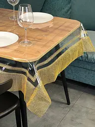 Скатертина силіконова із золотою стразовою стрічкою подвійною 390х120 см - мініатюра 6