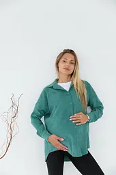 Жіноча сорочка для вагітних стилю oversize з мікровельвету Varna розмір L-XL Lullababe темно-оливкова - мініатюра 5