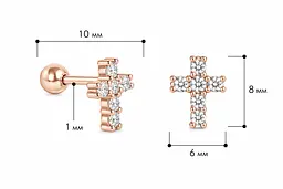 Сережка для хеліксу з червоного золота Хрестик (з40102) - мініатюра 3