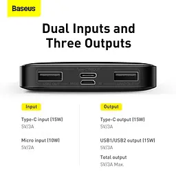 Батарея зовнішня Baseus Bipow Digital Display Power bank 10000mAh (PPDML-I01) чорний - мініатюра 7
