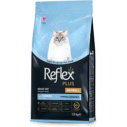 Сухий корм для котів які живуть у приміщенні та виведення шерсті Reflex Plus з лососем 1.5 кг