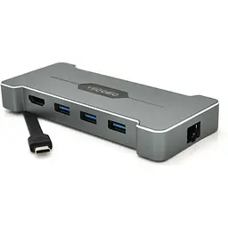 Хаб-конвертор Veggieg TC06 Type-C (тато) на Type-C (мама) + USB3.0 * 3 (мама) + HDMI (мама), Silver, Box