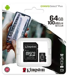 Карта пам'яті Kingston microSDXC 64GB Canvas Select Plus 100R A1 C10 + SD адаптер [SDCS2/64GB] [44878] - мініатюра 7