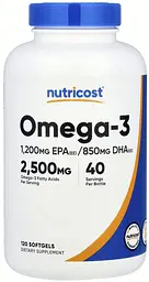 Омега-3, (1200 EPA / 850 DHA в 3 капсулах) 120 капсул Nutricost