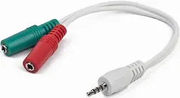 Кабель аудіо Gembird CCA-417W 3.5мм (4pin тато) / 2x3.5мм (3pin стерео + мікрофон мама) 0.2м white