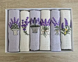 Набір рушників для кухні Nilteks 6 штук 40х60 вафельні з вишивкою Lavanta - мініатюра 2