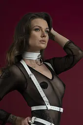 Портупея на груди Feral Feelings - Harness Top, натуральна шкіра, Білий - мініатюра 2